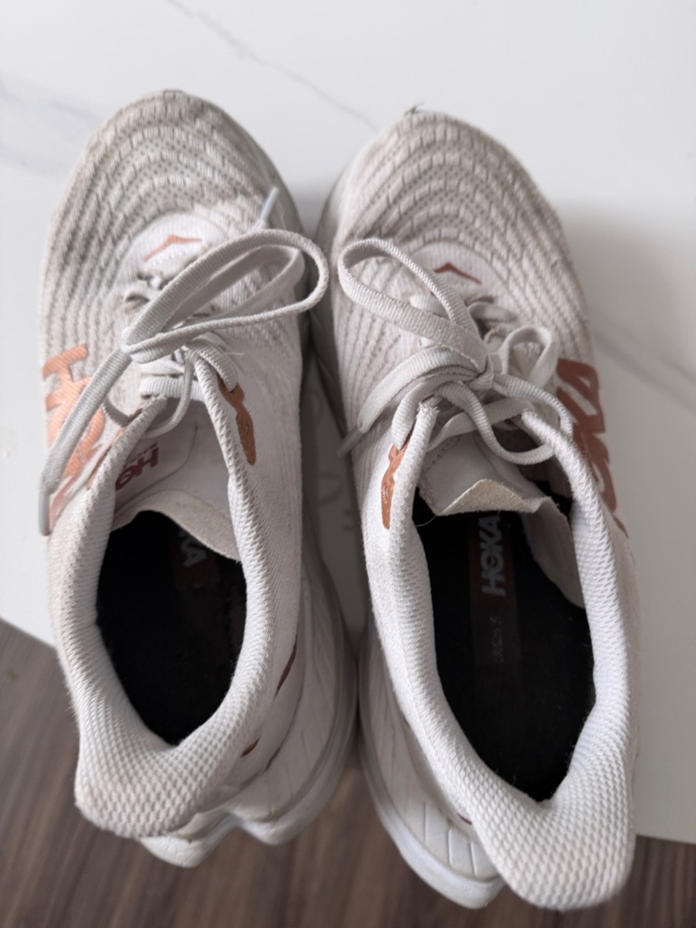 Hoka Neutral Running Sneakers in Light Beige with Rose Gold Logos size 8 - Picture 9 of 11